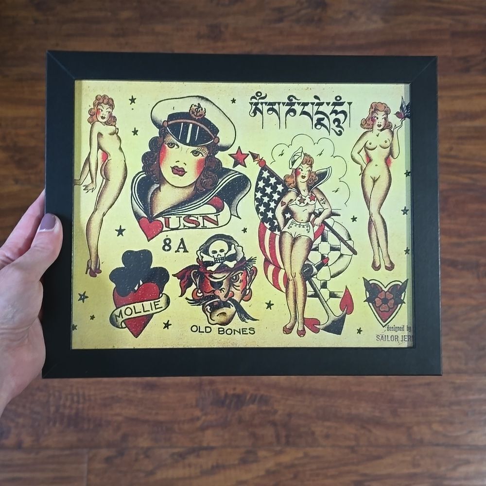 NWT, Framed American Traditional Tattoo Style Flash Print